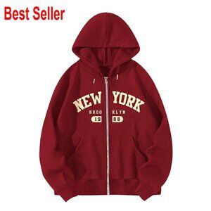 Women's Full Zip Hoodie with Pockets, Graphic Letter Jacket, Cotton Blend